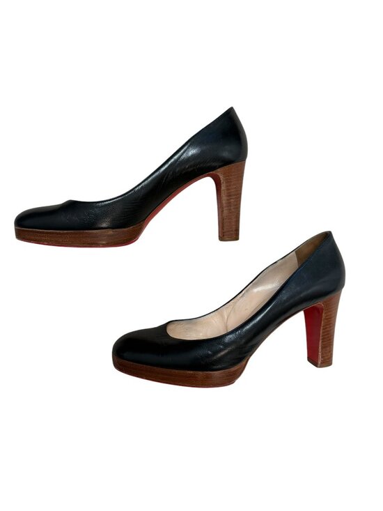 Christian Louboutin Shoes - Christian Louboutin Black Leather Platform Pumps Red Sole Heels EU 40 VGUC